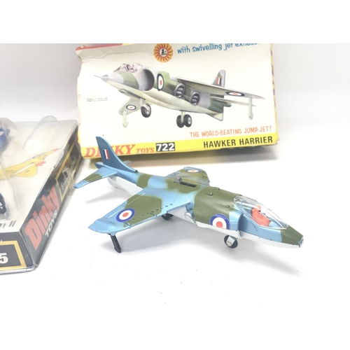 93 - A Boxed Dinky Toys P-4K Phantom II (Missiles missing) #725 and a Hawker Harrier A/F Box Worn.