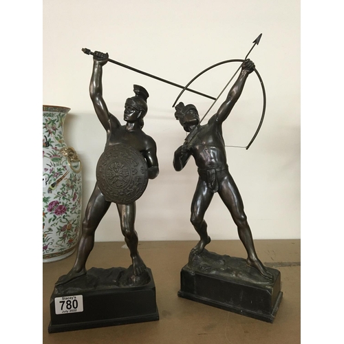 780 - A pair of shelter figures in the form of Roman soldiers