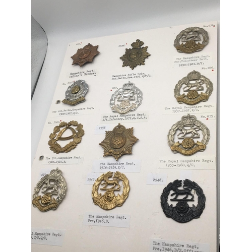 2015 - An album containing Military cap badges mainly county regiments on six cards with detailed descripti... 