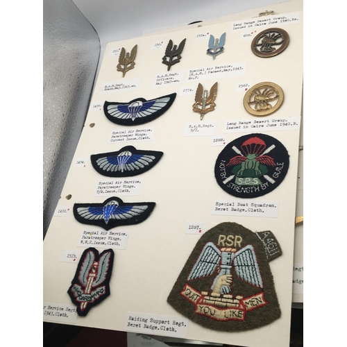 2019 - An album containing military and RAF badges some cloth badges including commando SAS Parachute regim... 