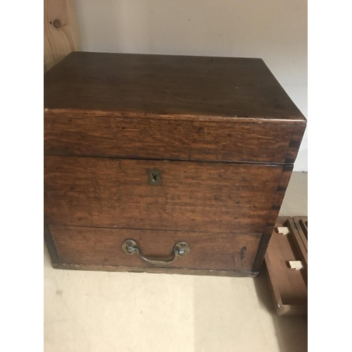 754 - A Georgian oak apothecary box various bottles one other apothecary box and microscope.