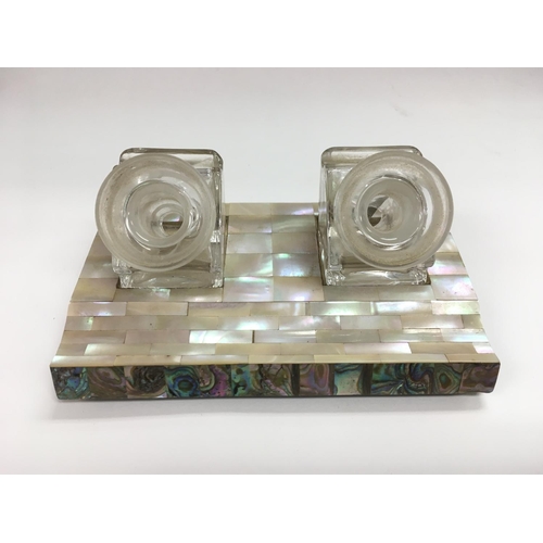 778 - A mother of pearl double inkwell, approx width 14.5cm.