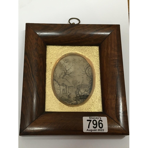 796 - A Georgian silk picture depicting farmer scene, in a Rosewood frame