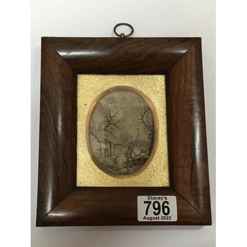 796 - A Georgian silk picture depicting farmer scene, in a Rosewood frame