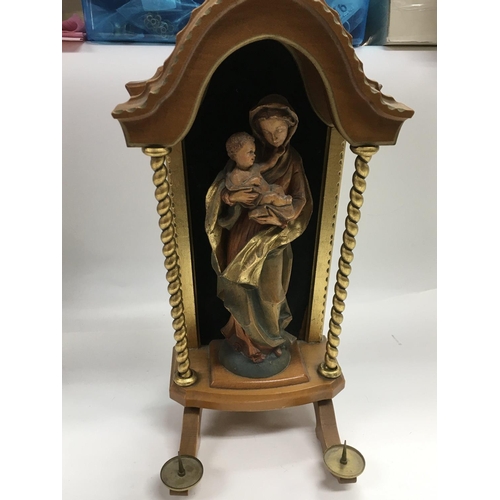 803 - A carved wooden wall hanging statue of the Madonna and child, approx height 40cm.