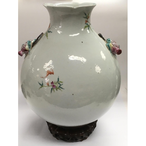 1166 - A large Chinese Republic vase of ovoid form decorated with fruit and foliage on a mint green ground ... 