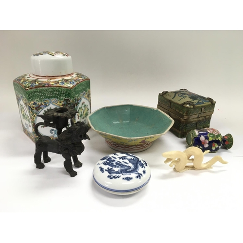 1174 - A collection of Chinese and Oriental porcelain, a bronze incense burner etc.