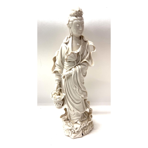 1187 - A Chinese bland de chine porcelain of a standing Guanyin. 33cm.