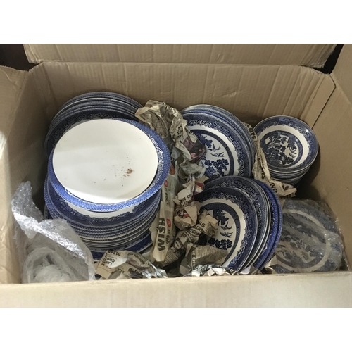 1216 - Seven boxes of mainly flow blue Victorian ceramics together with other china tea sets.