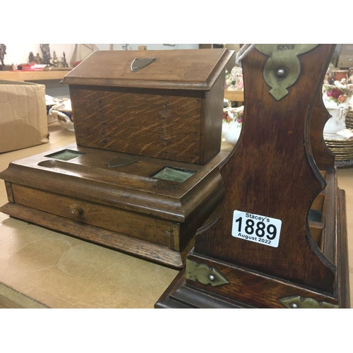 1261 - A oak cased tantalus and a oak stationary box NO RESERVE