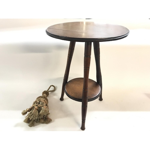 1344 - A tripod table approximately 47cm high. Also a Victorian tassel and a tobacco box.