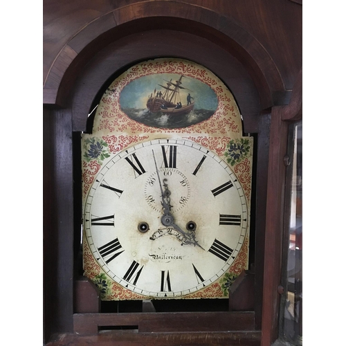 1375 - An inlaid mahogany longcase clock with painted dial, eight day going.