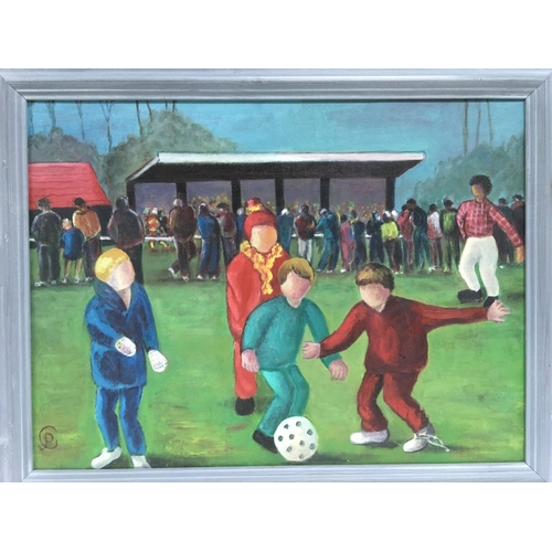 1503 - Three Patricia Jacobson oil on board paintings comprising 'Bag Ladies', 'Waiting For The Match' and ... 