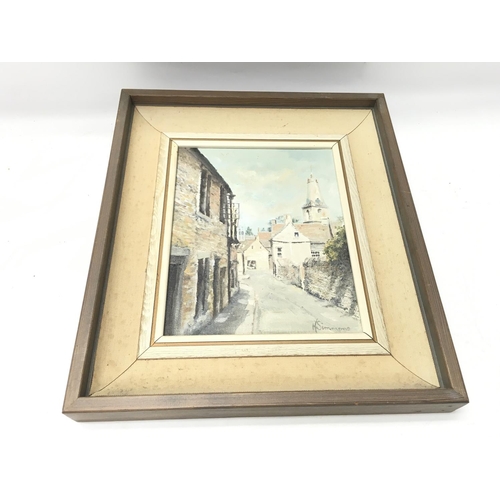 1514 - Framed study of cotwold street by M Simmons NO RESERVE