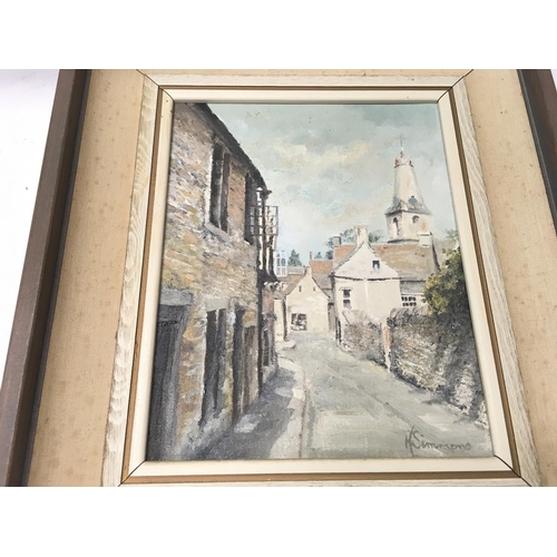 1514 - Framed study of cotwold street by M Simmons NO RESERVE