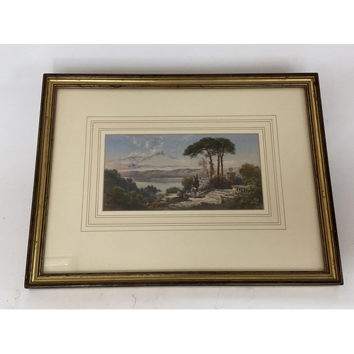 1518 - Charles Rowbotham 1856-1921, titled View from the Terrace of an Italian Villa (12.6cm x 25.4cm) sign... 