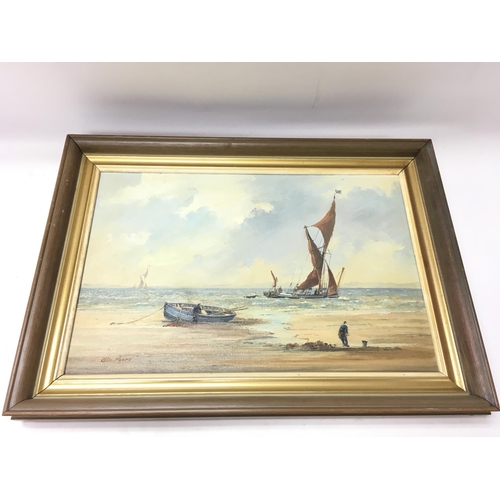 1554 - A framed oil painting of a marine view by Colin Moore NO RESERVE