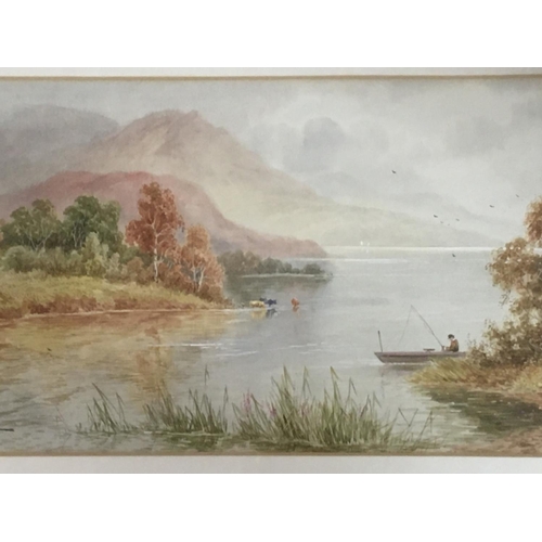 1557 - Three gilt framed Victorian British watercolours views across a Scottish Loch with figures. Signed H... 