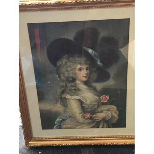 1558 - A framed Mezzotint print of a classical 18th century lady three quarter length in a gilt frame. 69x5... 