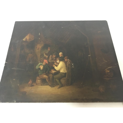 1574 - A 17th century style picture on panel depicting figures in a Tavern. 38x32cm