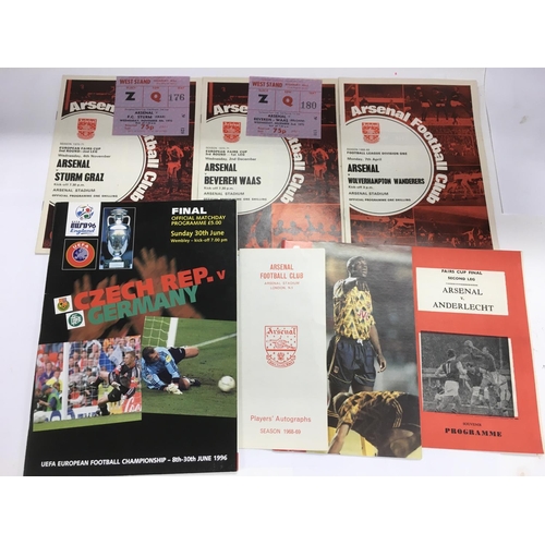 1710 - A collection of circa 1960s and later Arsenal football programmes including match tickets, a Freddie... 