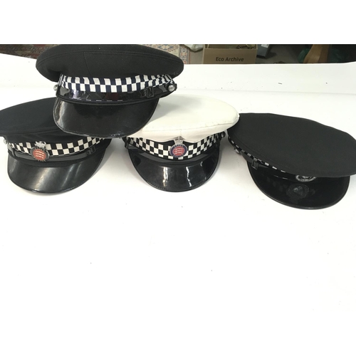 1935 - 4 x police hats 3 of which have Essex police cap pins NO RESERVE