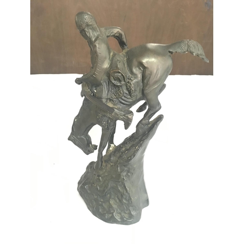 1942 - A Cast Bronze Indian on a Horse Inspired by Frederic Remington. Approximate height 24CM. NO RESERVE