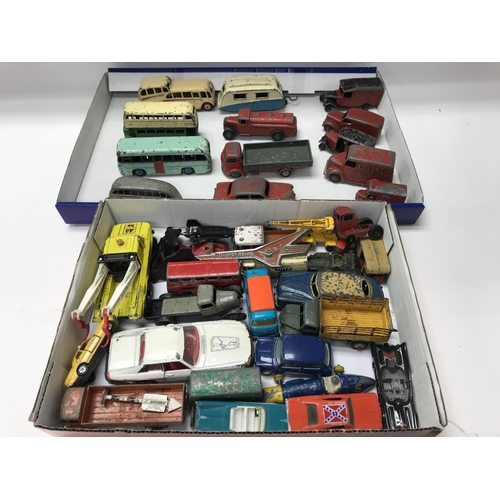 1957 - 2 trays of playworn Dinky, Corgi & Diecast toys