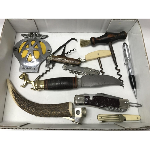 1958 - Various corkscrews - sheaf knife, AA badge and cigar cutter