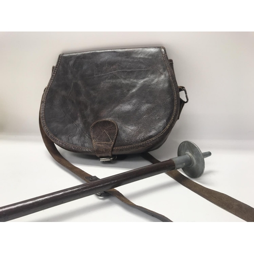 1998 - Vintage leather possibly sportsman's fitted bag and an old shooting stick