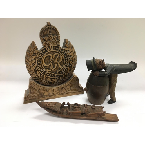 2051 - A wooden Royal Engineers emblem hand carved by a G Buckle R.E.186782 who was present at the liberati... 