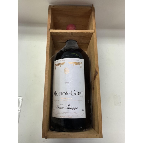 2058 - A cased 1988 3 litre bottle of Mouton Cadet Baron Philippe, cellar stored for approx 30 years.