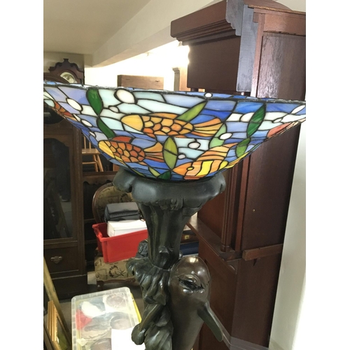 2070 - A modern design dolphin stand lamp with shade. Approximately 6ft tall.