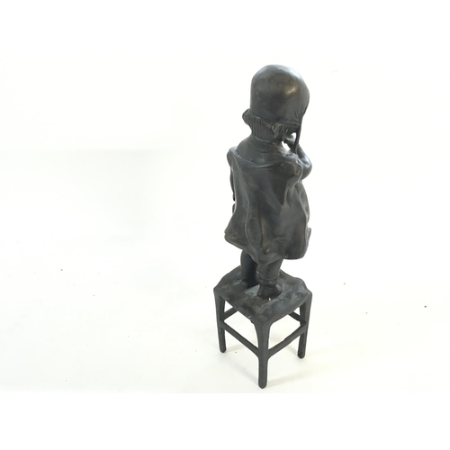 2142 - A 20th century bronze bust of a girl on a stool approximately 12 inches tall.