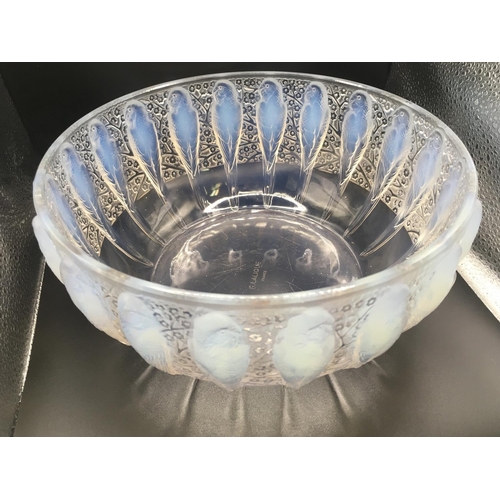 700 - A  R Lalique Perruches opalescent glass bowl 24 cm wide .