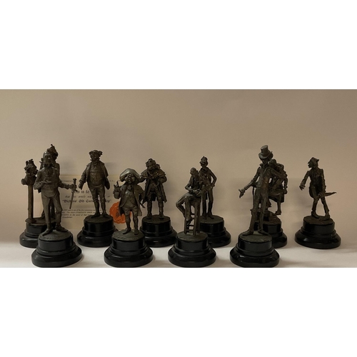 712 - A collection of 10 patinated bronze figurines c.1970s depicting the characters of Charles Dickens to... 