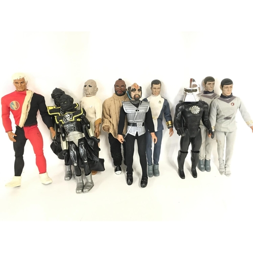 44 - A Collection of Vintage 12 Inch Figures including Star Trek. Battle Star Galactica. The A-Team etc.