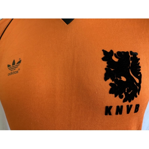 1009 - 1980 Holland Netherlands Match Worn Football Shirt: Adidas orange short sleeve shirt with black coll... 