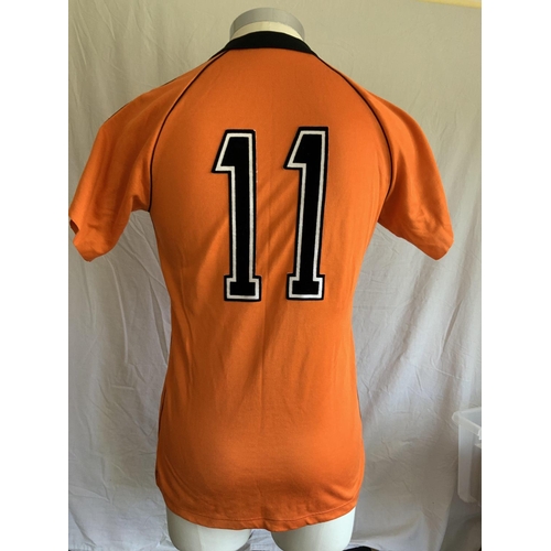 1009 - 1980 Holland Netherlands Match Worn Football Shirt: Adidas orange short sleeve shirt with black coll... 