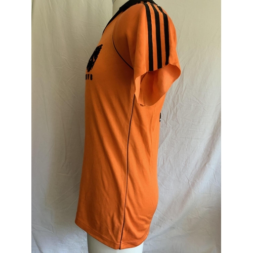 1009 - 1980 Holland Netherlands Match Worn Football Shirt: Adidas orange short sleeve shirt with black coll... 