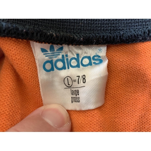 1009 - 1980 Holland Netherlands Match Worn Football Shirt: Adidas orange short sleeve shirt with black coll... 