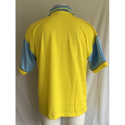 1014 - West Brom 95/97 Football Shirt: Yellow with blue sleeves away shirt. Short sleeve made by Patrick wi... 