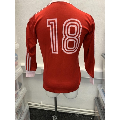 1018 - 1979 USA Match Worn Football Shirt: Red Adidas long sleeve with white trim. Worn in match v Republic... 