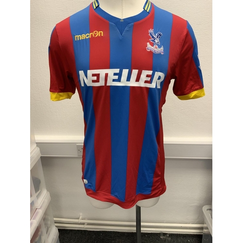 1064 - Crystal Palace 2014 - 2015 Match Worn Football Shirt: Home short sleeve number 4 with Premier League... 