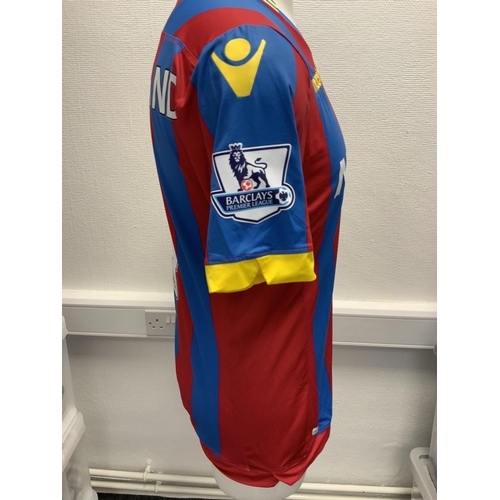 1064 - Crystal Palace 2014 - 2015 Match Worn Football Shirt: Home short sleeve number 4 with Premier League... 