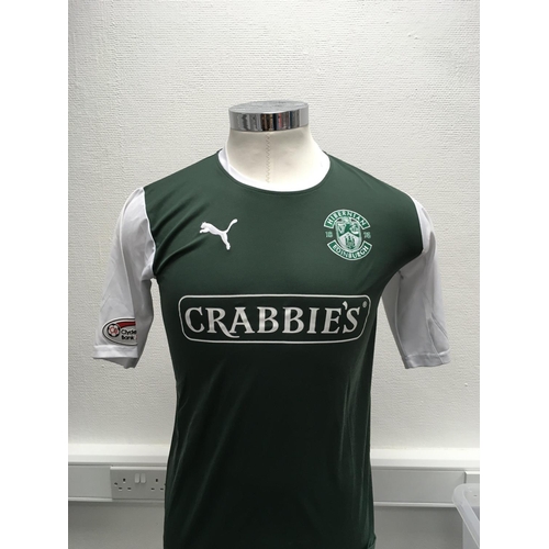 1079 - Hibernian 2012 - 2013 Match Worn Football Shirt: Short sleeve number 38 with Clydesdale Bank Premier... 