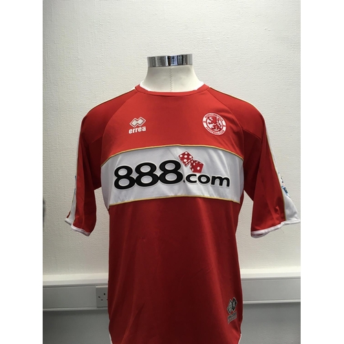 1092 - Middlesbrough 2006 - 2007 Match Worn Football Shirt: Home short sleeve number 14 with Premier League... 