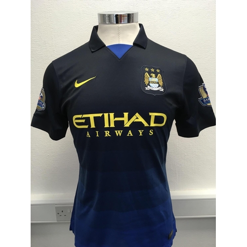 1105 - Manchester City 2014 - 2015 Match Worn Football Shirt: Away short sleeve number 8 with gold Premier ... 