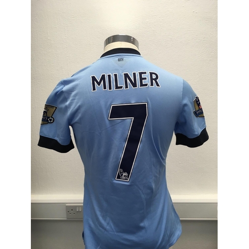 1108 - Manchester City 2014 - 2015 Match Worn Football Shirt: Home short sleeve number 7 with gold Premier ... 