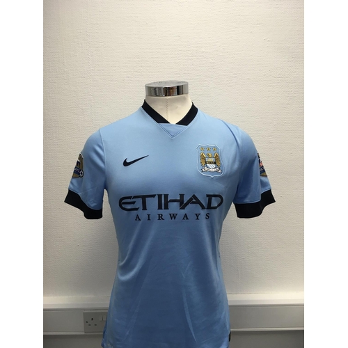 1108 - Manchester City 2014 - 2015 Match Worn Football Shirt: Home short sleeve number 7 with gold Premier ... 